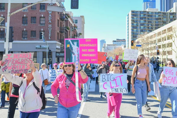 Los Angeles Usa Gennaio 2019 Manifestanti Con Cartello Durante Marcia — Foto Stock