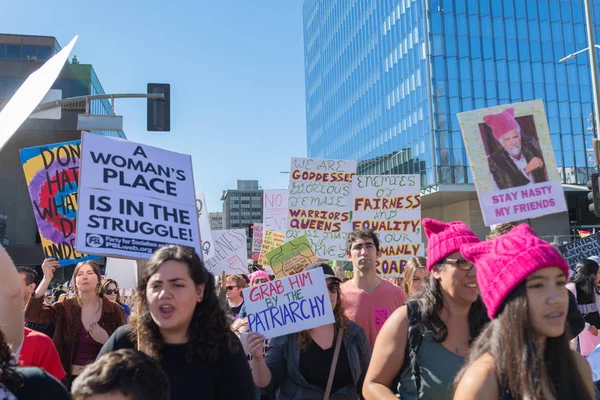 Los Angeles Usa Januari 2019 Demonstranter Med Skylt 3Rd Womens Royaltyfria Stockfoton