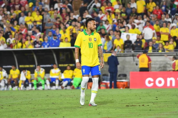 Brazilský fotbalový hráč Neymar Jr, při mezinárodním přátelském — Stock fotografie