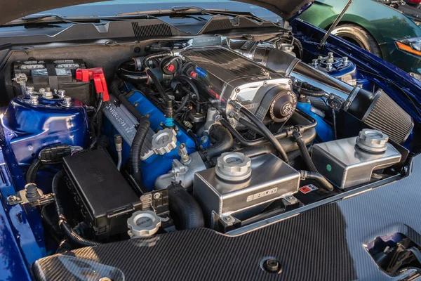 Shelby GT500 Super Snake engine on display during Galpin car sho — Stock Photo, Image