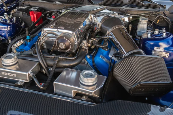 Shelby GT500 Super Snake engine on display during Galpin car sho — Stock Photo, Image