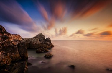 Çeşitli ünlü yerler ve uzun pozlama, günbatımı ve gündoğumu