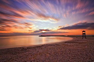 Çeşitli ünlü yerler ve uzun pozlama, günbatımı ve gündoğumu