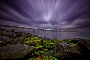 Çeşitli ünlü yerler ve uzun pozlama, günbatımı ve gündoğumu