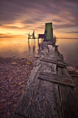 Çeşitli ünlü yerler ve uzun pozlama, günbatımı ve gündoğumu