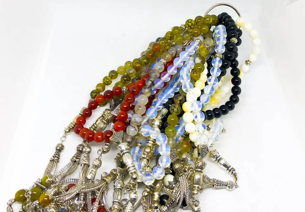 Various Rosary Beads White Background — Stock Photo, Image