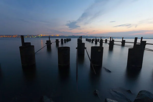 Muelle Larga Exposición Puesta Sol — Foto de Stock