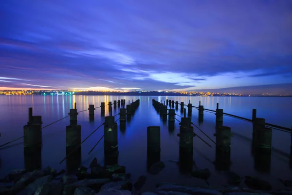 Langzeitbelichtung Pier Und Sonnenuntergang — Stockfoto