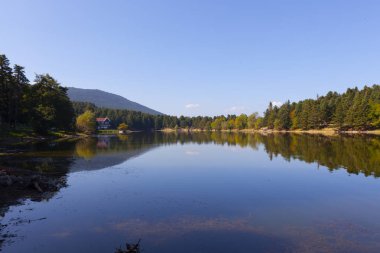 Bolu Gölcük Milli Parkı'nda orman içi ahşap göl evi, Bolu, Türkiye