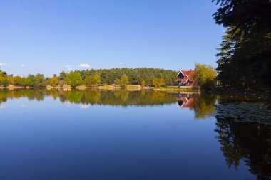 Bolu Gölcük Milli Parkı'nda orman içi ahşap göl evi, Bolu, Türkiye