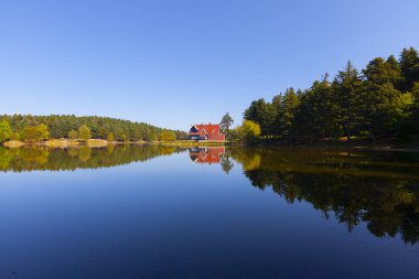 Bolu Gölcük Milli Parkı'nda orman içi ahşap göl evi, Bolu, Türkiye