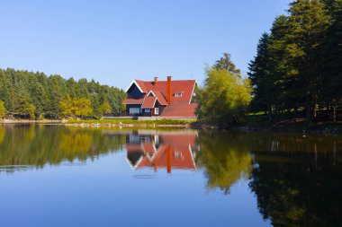 Bolu Gölcük Milli Parkı'nda orman içi ahşap göl evi, Bolu, Türkiye