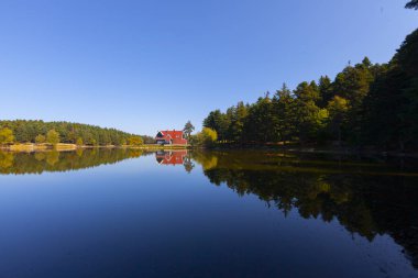 Bolu Gölcük Milli Parkı'nda orman içi ahşap göl evi, Bolu, Türkiye
