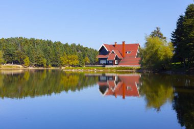 Bolu Gölcük Milli Parkı'nda orman içi ahşap göl evi, Bolu, Türkiye