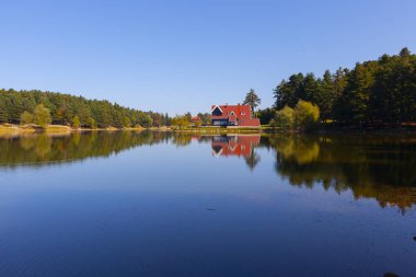 Bolu Gölcük Milli Parkı'nda orman içi ahşap göl evi, Bolu, Türkiye