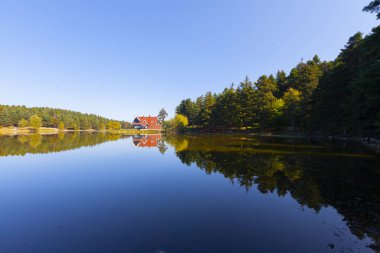 Bolu Gölcük Milli Parkı'nda orman içi ahşap göl evi, Bolu, Türkiye