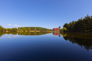 Bolu Gölcük Milli Parkı'nda orman içi ahşap göl evi, Bolu, Türkiye
