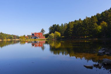 Bolu Gölcük Milli Parkı'nda orman içi ahşap göl evi, Bolu, Türkiye
