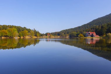 Bolu Gölcük Milli Parkı'nda orman içi ahşap göl evi, Bolu, Türkiye