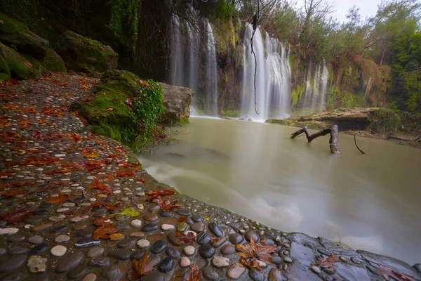 Lower Duden waterfalls on Mediterranean sea coast, Antalya, Turkey, in sunset light