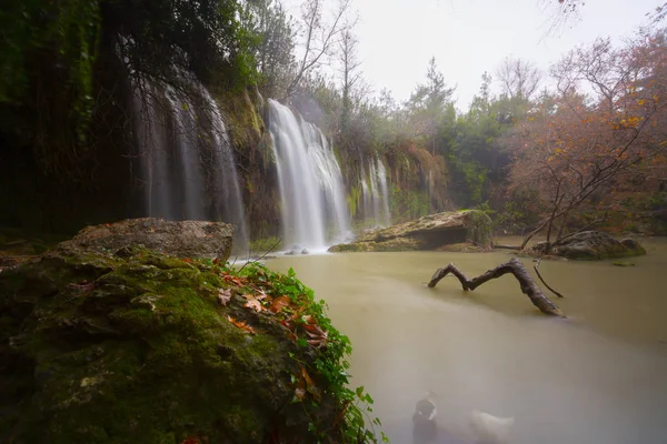 Lower Duden waterfalls on Mediterranean sea coast, Antalya, Turkey, in sunset light