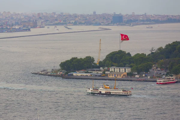 Panorámás Kilátás Aranyszarv Galata Toronytól Galata Híd Halic Metro Bridge — Stock Fotó