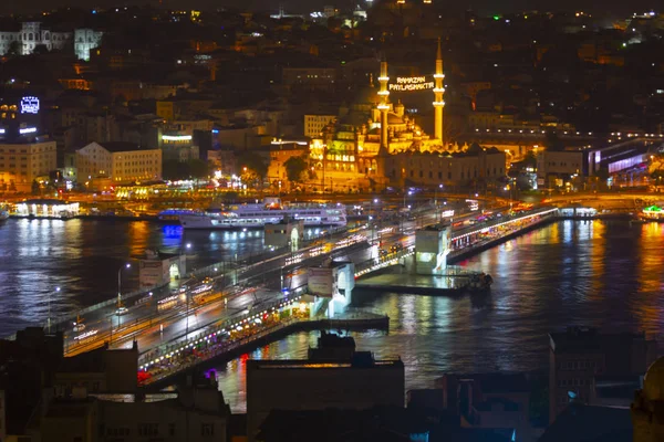 Panoramablick Auf Das Goldene Horn Vom Galatenturm Galata Brücke Und — Stockfoto