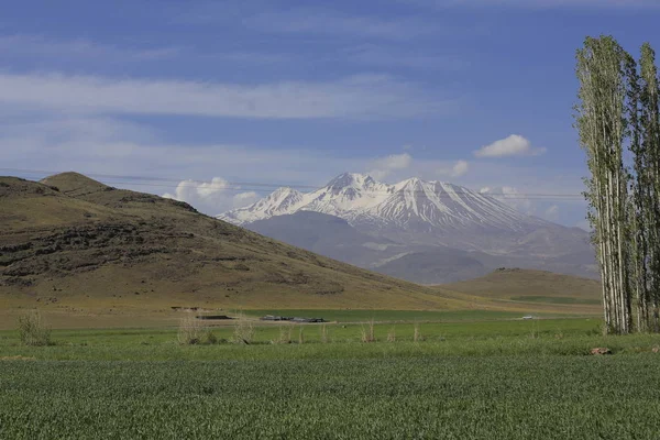 Volcanic Mountain Erciyes Kayseri Farmland Panaromic Kayseri Turkey — Stock Photo, Image