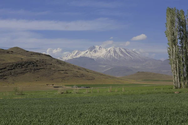 Volcanic Mountain Erciyes Kayseri Farmland Panaromic Kayseri Turkey — Stock Photo, Image