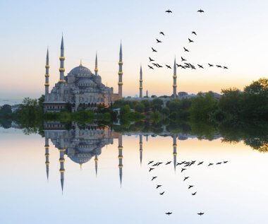 İstanbul'daki Sultanahmet Camii. (Sultanahmet Camii). Cami, Ramazan için özel olarak Mahya ile dekore edilmiştir. Mahya'ya şöyle yazar: 