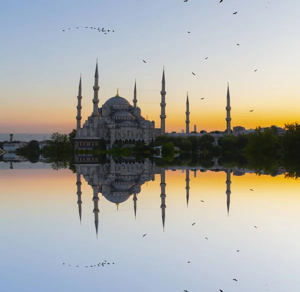 Moschea Blu Istanbul Turchia Sultanahmet Camii Moschea Decorata Con Mahya — Foto Stock