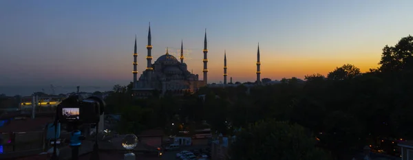 Kék Mecset Isztambulban Törökországban Sultanahmet Camii Mecset Van Díszítve Mahya — Stock Fotó