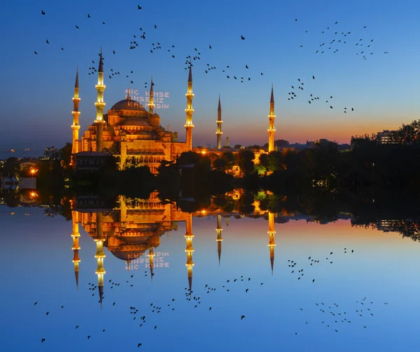 Moschea Blu Istanbul Turchia Sultanahmet Camii Moschea Decorata Con Mahya — Foto Stock