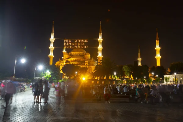 Kék Mecset Isztambulban Törökországban Sultanahmet Camii Mecset Van Díszítve Mahya — Stock Fotó