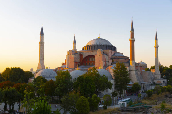 Hagia Sophia domes and minarets in the old town of Istanbul, Turkey, 