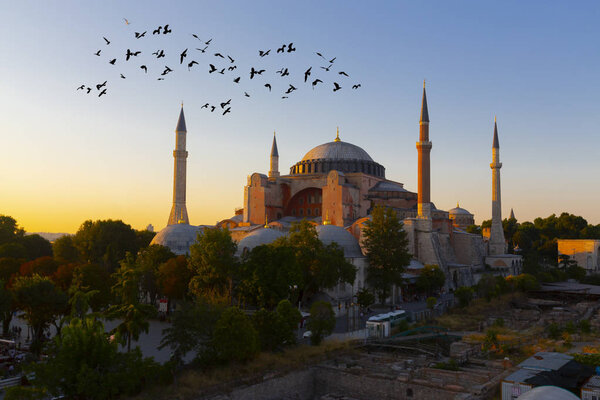 Hagia Sophia domes and minarets in the old town of Istanbul, Turkey, 