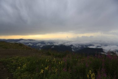 Kaçkar dağlarında Ambarlı yaylasının panoramik manzarası, Karadeniz, Rize, Türkiye