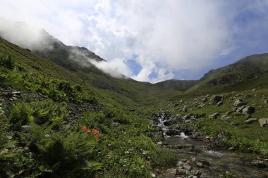 Kaçkar dağlarında Ambarlı yaylasının panoramik manzarası, Karadeniz, Rize, Türkiye
