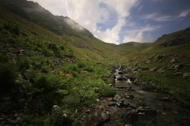 Kaçkar dağlarında Ambarlı yaylasının panoramik manzarası, Karadeniz, Rize, Türkiye