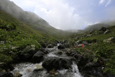 Kaçkar dağlarında Ambarlı yaylasının panoramik manzarası, Karadeniz, Rize, Türkiye