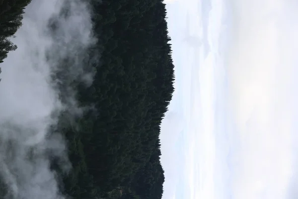 Paisaje Foto Casas Madera Niebla Que Cubre Meseta Gito Rize —  Fotos de Stock