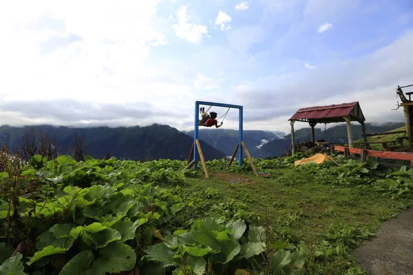 Landschap Foto Van Houten Huizen Mist Die Betrekking Heeft Gito — Stockfoto