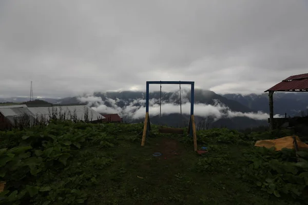 Nebel Erreicht Das Gito Plateau Landschaftsbild Von Nebel Und Vieh — Stockfoto