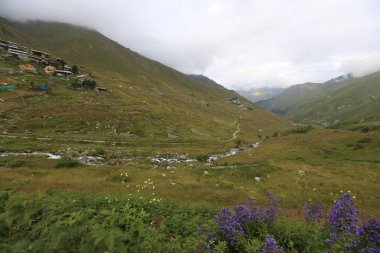 Karadeniz ve Türkiye'de Vercenik Dağı'nın zirvesine yürüyen dağcılar.