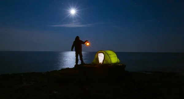 Camping Avec Tente Nuit — Photo