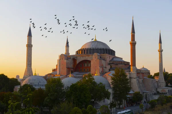 Ayasofya Kubbe ve minareler gün batımında eski İstanbul, Türkiye 'de
