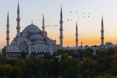 Sultan Ahmet Camii'nin havadan görünümü, havai uçan uçakla - İstanbul, Türkiye