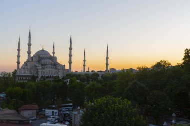 Sultan Ahmet Camii'nin havadan görünümü, havai uçan uçakla - İstanbul, Türkiye