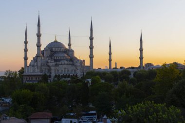 Sultan Ahmet Camii'nin havadan görünümü, havai uçan uçakla - İstanbul, Türkiye