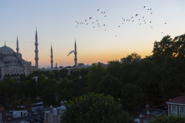 Sultan Ahmet Camii'nin havadan görünümü, havai uçan uçakla - İstanbul, Türkiye